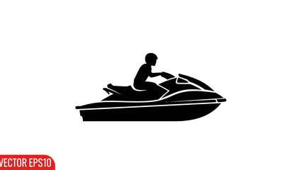 Silhouette of a person riding a jet ski across the water, perfect for summer fun and adventure themes