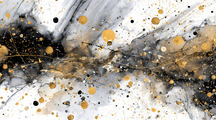Abstract Ink Painting with Gold Splatters Black White and Gold Artistic Background