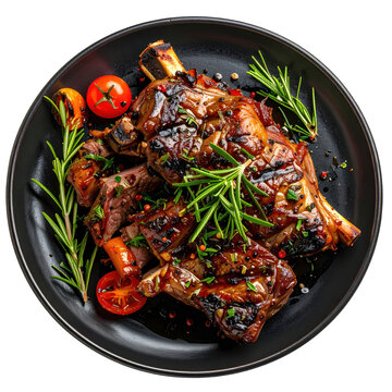 A golden brown leg of cabrito assado, roasted to perfection with crispy skin and tender meat, isolated on a white background