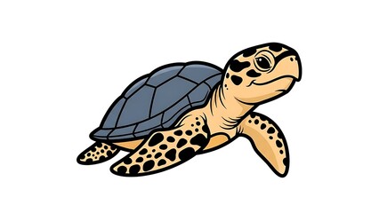 Naklejka premium Cartoon Sea Turtle Illustration on White.