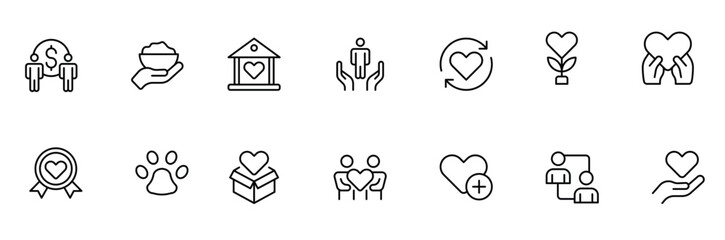 A Complete Icon Set for Charity Organizations, Fundraising Events, Nonprofit Campaigns, Donation Drives, Volunteer Programs, Social Justice, and Community Support Activities