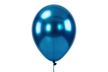Metallic blue balloon with light reflections on black isolated on a transparent background