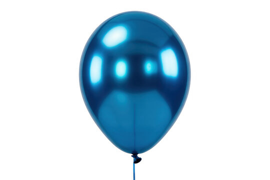Metallic blue balloon with light reflections on black isolated on a transparent background