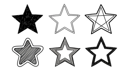 Obraz premium Hand drawn sketch style stars in various black and white outline designs.