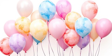 Pastel watercolor balloons floating on white background,  happy,  element