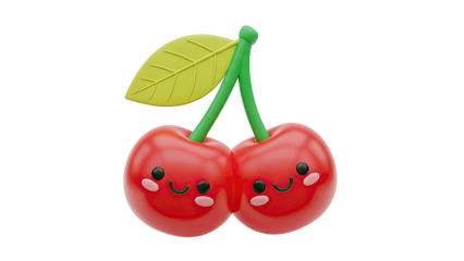 Cute Kawaii Cherries with Smiling Faces