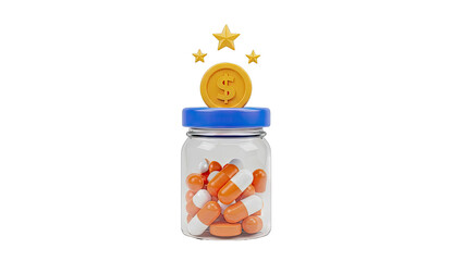 Jar of Pills with Dollar Coin and Stars