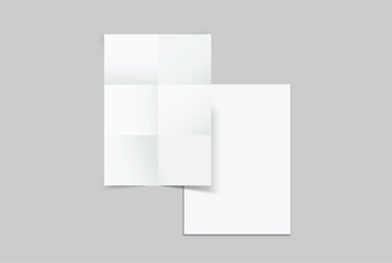 Blank folded paper mockup isolated on neutral background, minimal stationery templates with different crease styles for brochure, leaflet, flyer, document design, print layout and copy space.