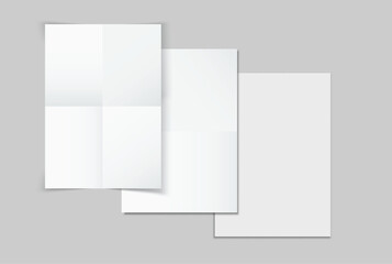 Blank folded paper mockup isolated on neutral background, minimal stationery templates with different crease styles for brochure, leaflet, flyer, document design, print layout and copy space.