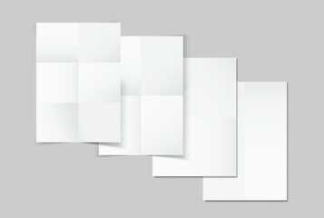 Blank folded paper mockup isolated on neutral background, minimal stationery templates with different crease styles for brochure, leaflet, flyer, document design, print layout and copy space.