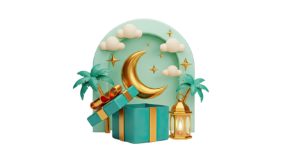 Ramadan Kareem Gift Box with Crescent Moon and Lantern