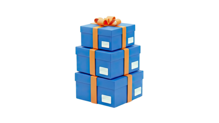 Stack of Blue Gift Boxes with Orange Ribbons