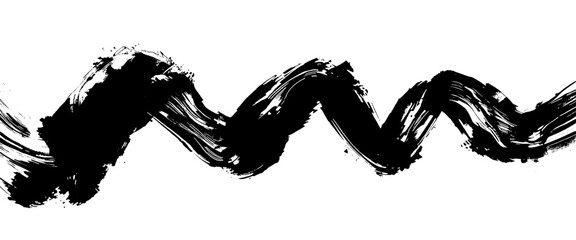 Vector hand drawn black wave ink brush stroke on white background
