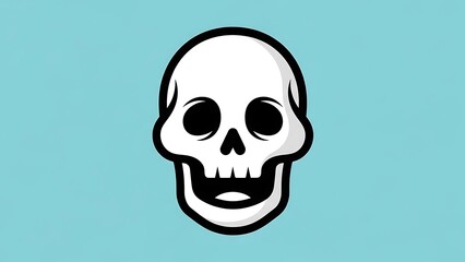 Fototapeta premium Simple White Skull Icon on Blue Background.