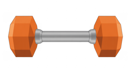 Orange dumbbell with silver handle fitness equipment isolated on a transparent background
