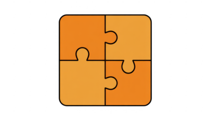 Orange puzzle pieces with black outline isolated on a transparent background