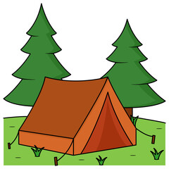 camping tent with pine tree
