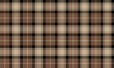 Seamless plaid fabric in brown, beige, and black is ideal for fashion design, clothing, skirts, and trousers, giving a classic, elegant, and modern feel.