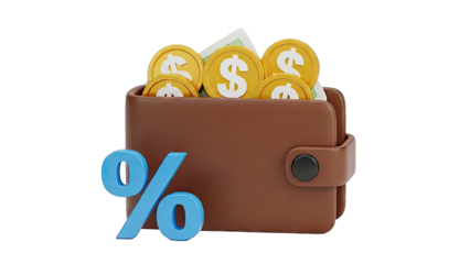 Wallet with coins and percentage symbol