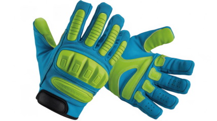 Pair of blue and green gloves sports equipment athletic wear isolated on a transparent background