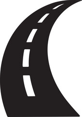 Curved Road Icon with Dashed Lane Markings Silhouette Vector Illustration