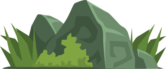 Stylized Green Rock Formation with Grass Clumps Illustration © Anila