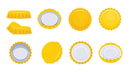 nine yellow bottle caps lying in different positions