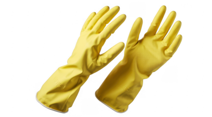 Pair of yellow latex gloves protective isolated on a transparent background