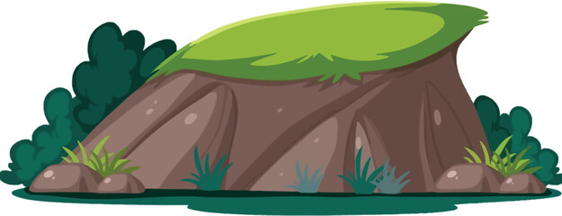 Isometric Grassy Cliff Edge Illustration Natural Rock Formation