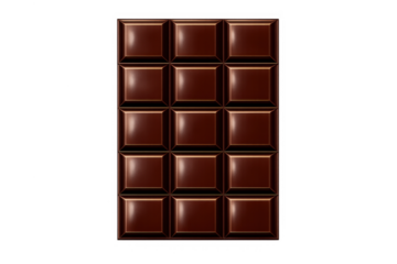 Dark chocolate bar with sixteen squares on transparent background, sweet cocoa dessert, food treat