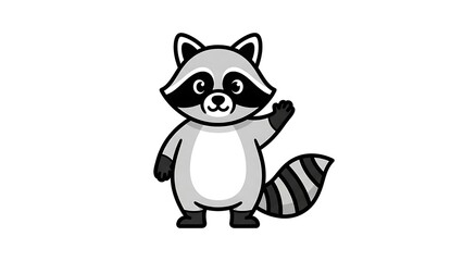 Naklejka premium Cute Cartoon Raccoon Standing and Waving Hand.