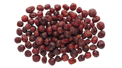 Pile of dried red cranberries with varying shades dried cranberries isolated on a transparent background