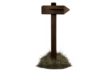 Wooden arrow signpost pointing direction, showing path, guide for decision, navigation concept on transparent background