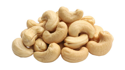Pile of raw cashew nuts heap isolated on a transparent background