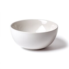 A simple, clean, empty white ceramic bowl with a subtle shadow on a white background, ready for use.