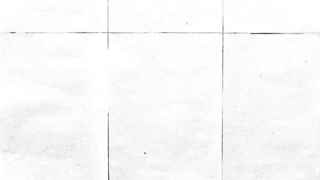 Stop motion animation of crumpled white paper unfolding on black background with grid fold lines texture,Cinematic paper unfolding transition with vintage texture and fold marks for creative video 