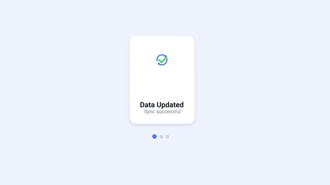 Minimal flat illustration of a mobile app screen showing data updated status with a checkmark icon. Suitable for successful data refresh, sync completion, cloud updates, and modern UI or UX design con