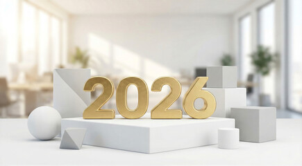 2026 gold numbers on podium in office