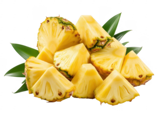 Pineapple wedges with leaves fruit isolated on a transparent background