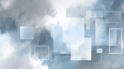 Soft, muted gray and light blue abstract background with overlapping, translucent rectangular shapes