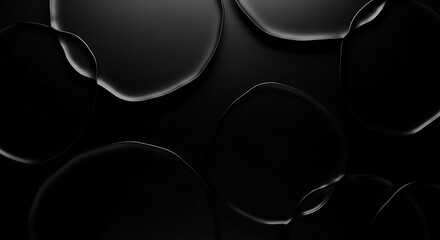 Dark amorphous shapes with subtle light reflections on black Background abstract