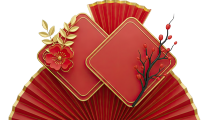 Red and Gold Chinese New Year Decoration with Flower and Buds