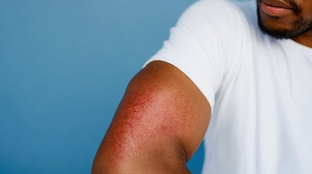 Chickenpox is characterized by red, swollen skin and blisters around the joints of the hands. 