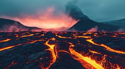 Erupting lava flow phuangmany lava fields landscape photography volcanic environment aerial view nature's chaos