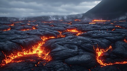 Lava flow eruption at phuangmany lava field gigapixel landscape chaotic environment aerial view