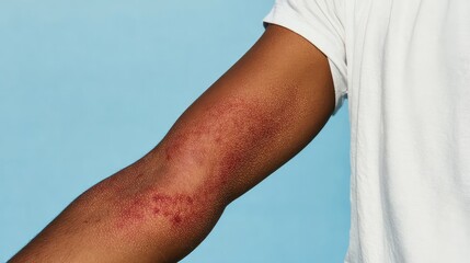 Chickenpox is characterized by red, swollen skin and blisters around the joints of the hands. 