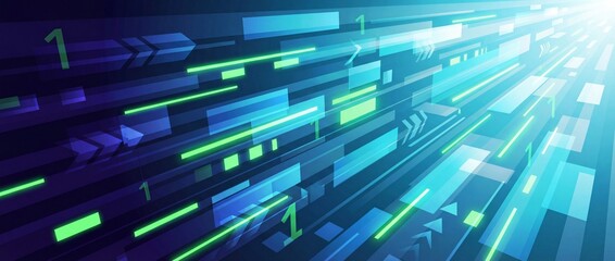 Digital data stream with binary and arrows