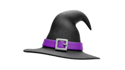 Black Witch Hat with Purple Belt and Silver Buckle