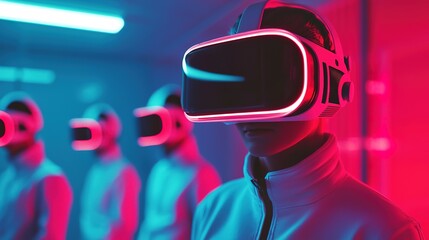 Exploring immersive digital worlds people in vr headsets at a modern tech event