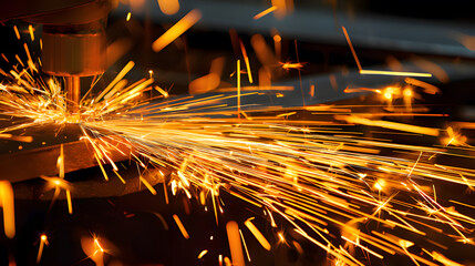 anvil. Sparks fly in a dynamic industrial scene, highlighting the intensity of metalwork in motion. safety posters, maintenance manuals, designed for industrial assembly lines and welding operations.